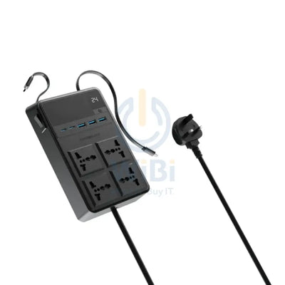 Powerology Power Strip with Built-In Retractable Cables - 2500W / 4AC / USB / USB-C / Black Accessories > Power > Power