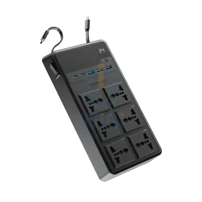 Powerology Power Strip with Built-In Retractable Cables - 2500W / 6AC / USB / USB-C / Black Accessories > Power > Power