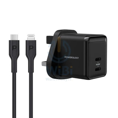 Powerology Super-Compact Gan Charger With (1.2m/4ft) USB-C To Lightning Cable Accessories > Power Adapters