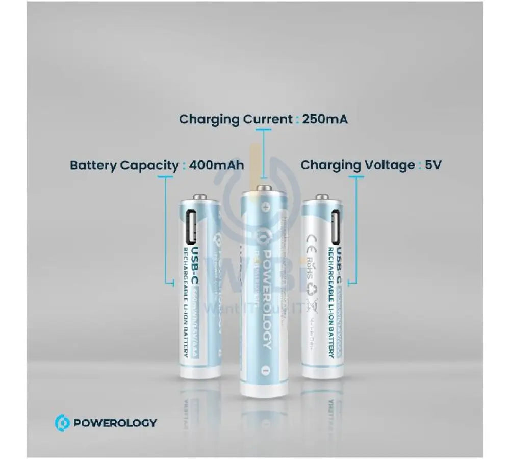 Powerology Type-C Rechargeable AA Battery - 1460mAh / Pack Of 4 Accessories > Other Peripherals