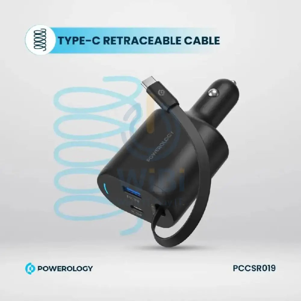 Powerology Type-C Retractable Car Charger - 103W / Black Accessories > Mobiles & Tablets > Mobiles > Car Chargers