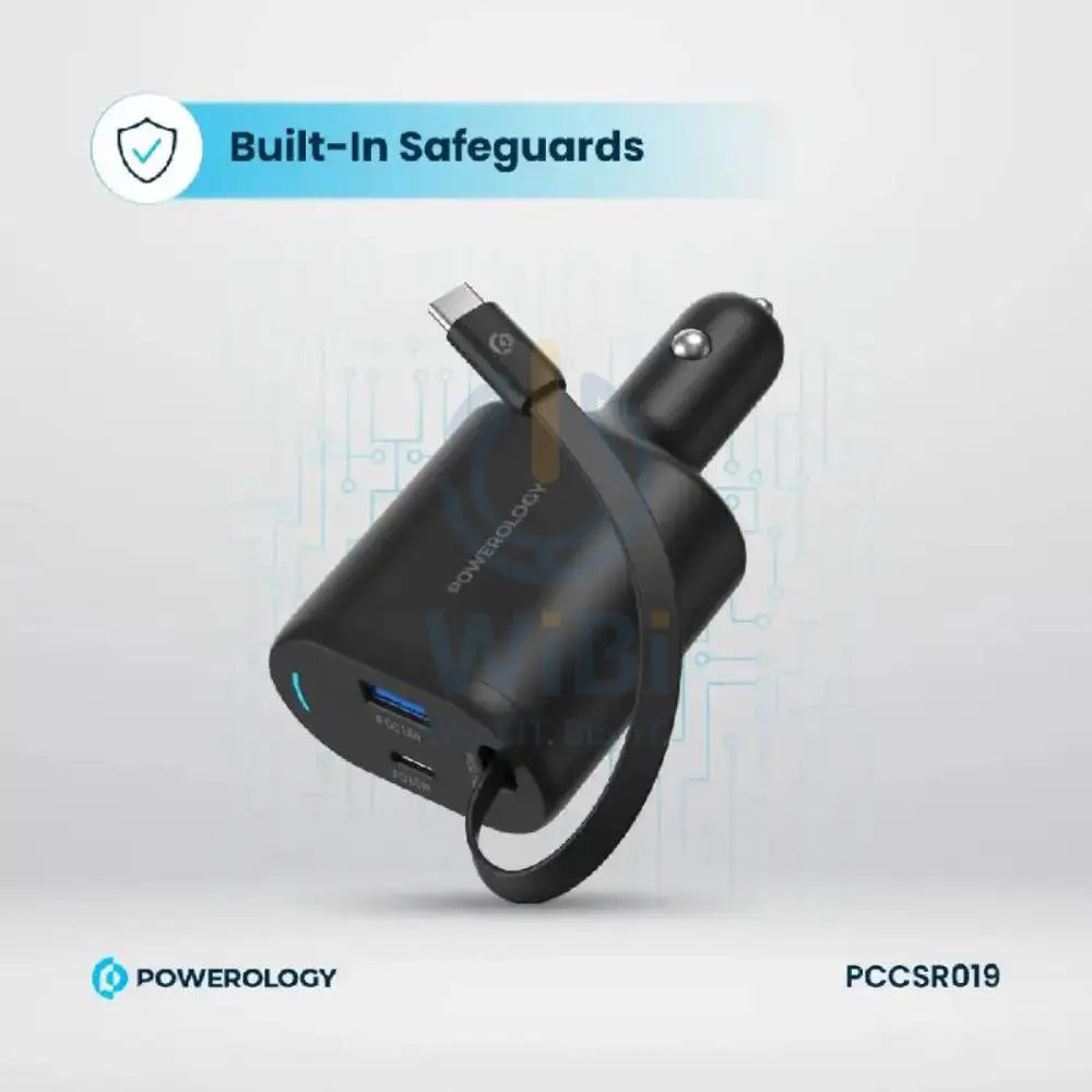 Powerology Type-C Retractable Car Charger - 103W / Black Accessories > Mobiles & Tablets > Mobiles > Car Chargers