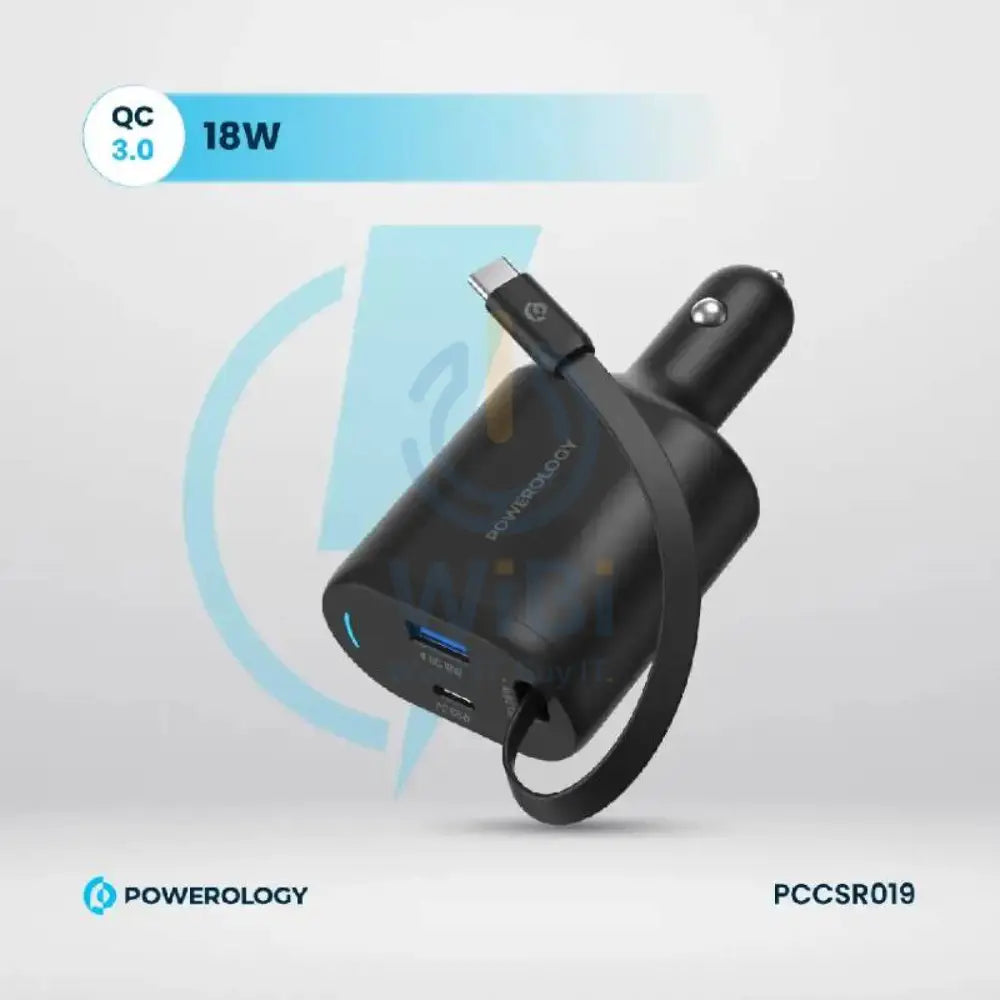 Powerology Type-C Retractable Car Charger - 103W / Black Accessories > Mobiles & Tablets > Mobiles > Car Chargers