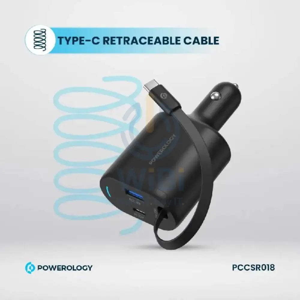 Powerology Type-C Retractable Car Charger - 70W / Black Accessories > Mobiles & Tablets > Mobiles > Car Chargers