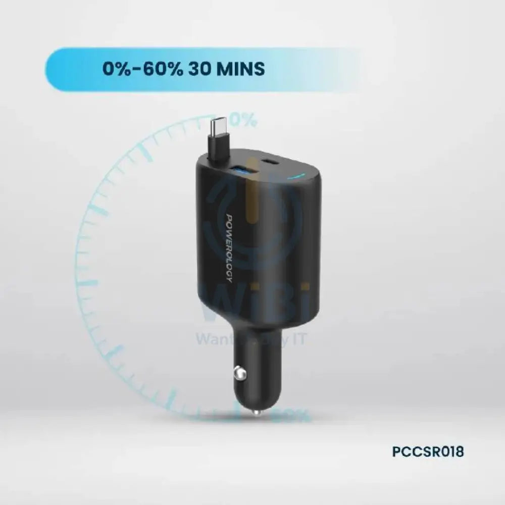 Powerology Type-C Retractable Car Charger - 70W / Black Accessories > Mobiles & Tablets > Mobiles > Car Chargers