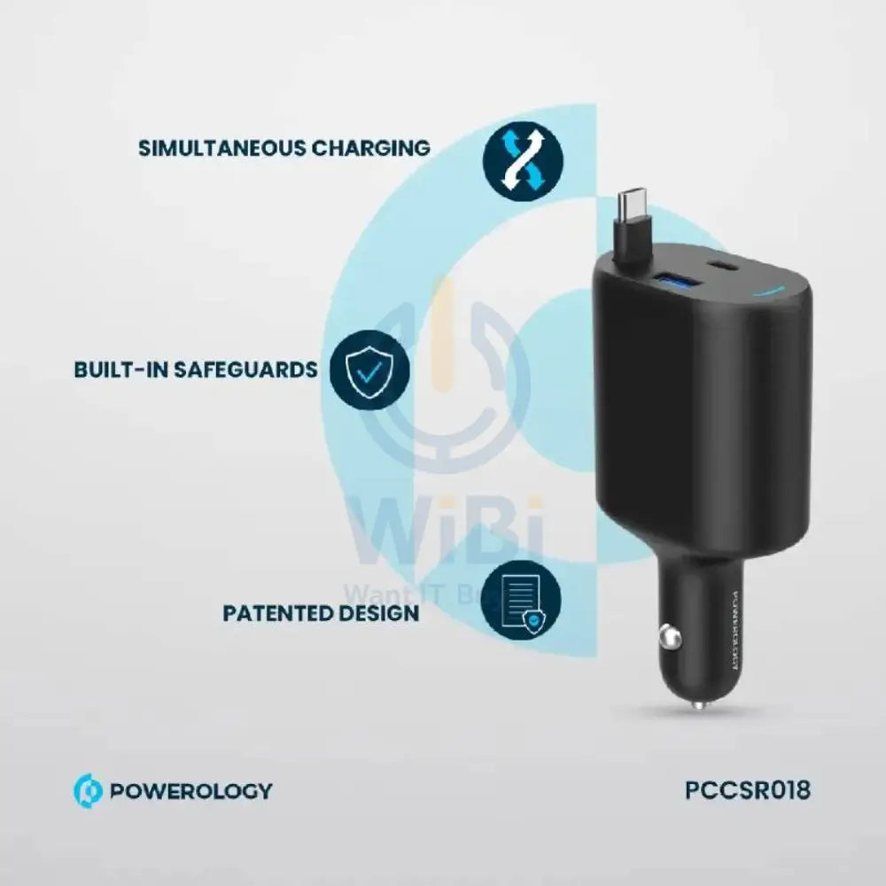 Powerology Type-C Retractable Car Charger - 70W / Black Accessories > Mobiles & Tablets > Mobiles > Car Chargers