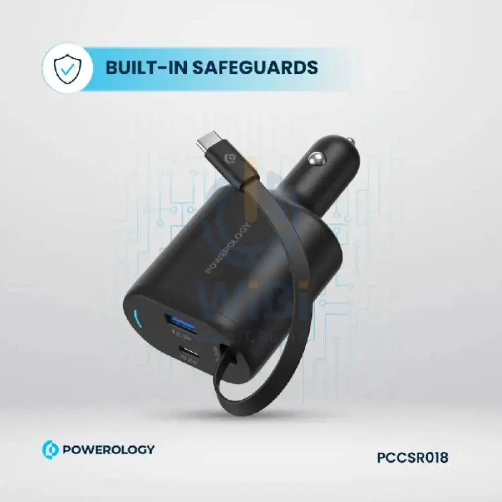 Powerology Type-C Retractable Car Charger - 70W / Black Accessories > Mobiles & Tablets > Mobiles > Car Chargers