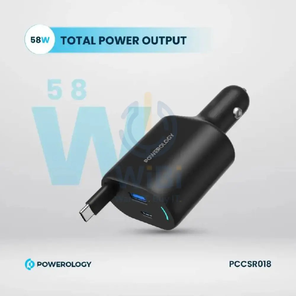 Powerology Type-C Retractable Car Charger - 70W / Black Accessories > Mobiles & Tablets > Mobiles > Car Chargers