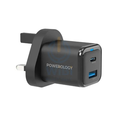 Powerology UK GaN Charger With Cable - 35W / USB-C / USB-A / Black Accessories > Power Adapters