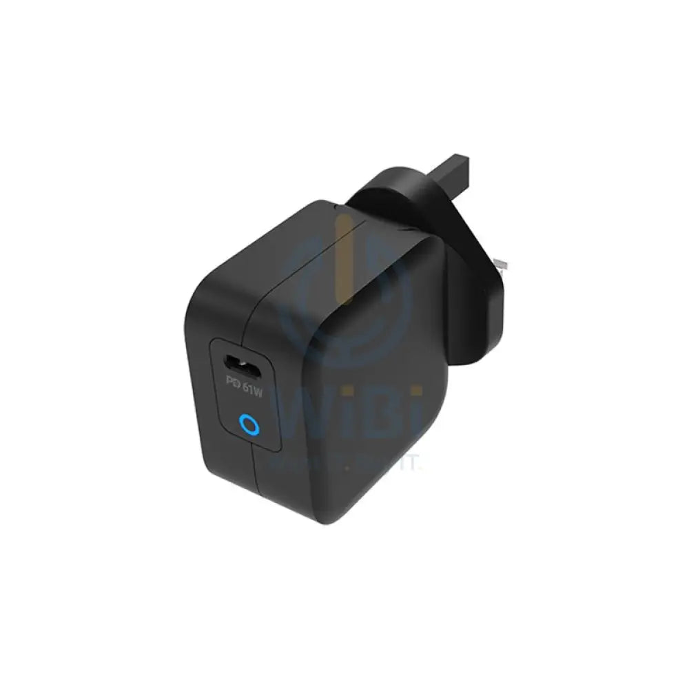 Powerology Ultra-Compact 61W PD GaN Charger With USB-C Cable - USB-C / 61W / Black