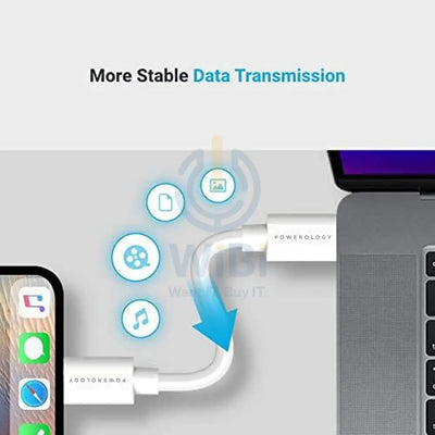Powerology USB-C to Lightning Connector Cable 0.25m – White Accessories > Cables & Converters > Cables