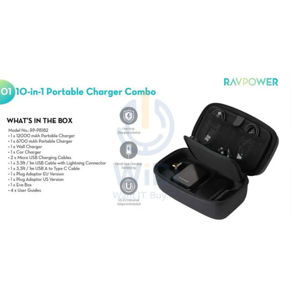 راف باور 10 في 1 المحمولة شاحن كومبو RP-PB182 - أسود اكسسوارات > طاقة محولات