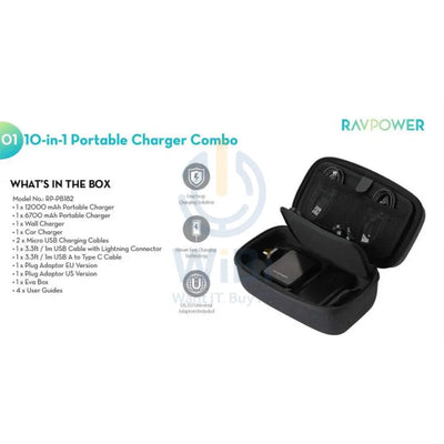 RavPower 10-in-1 Portable Charger Combo RP-PB182 - Black Accessories > Power Adapters