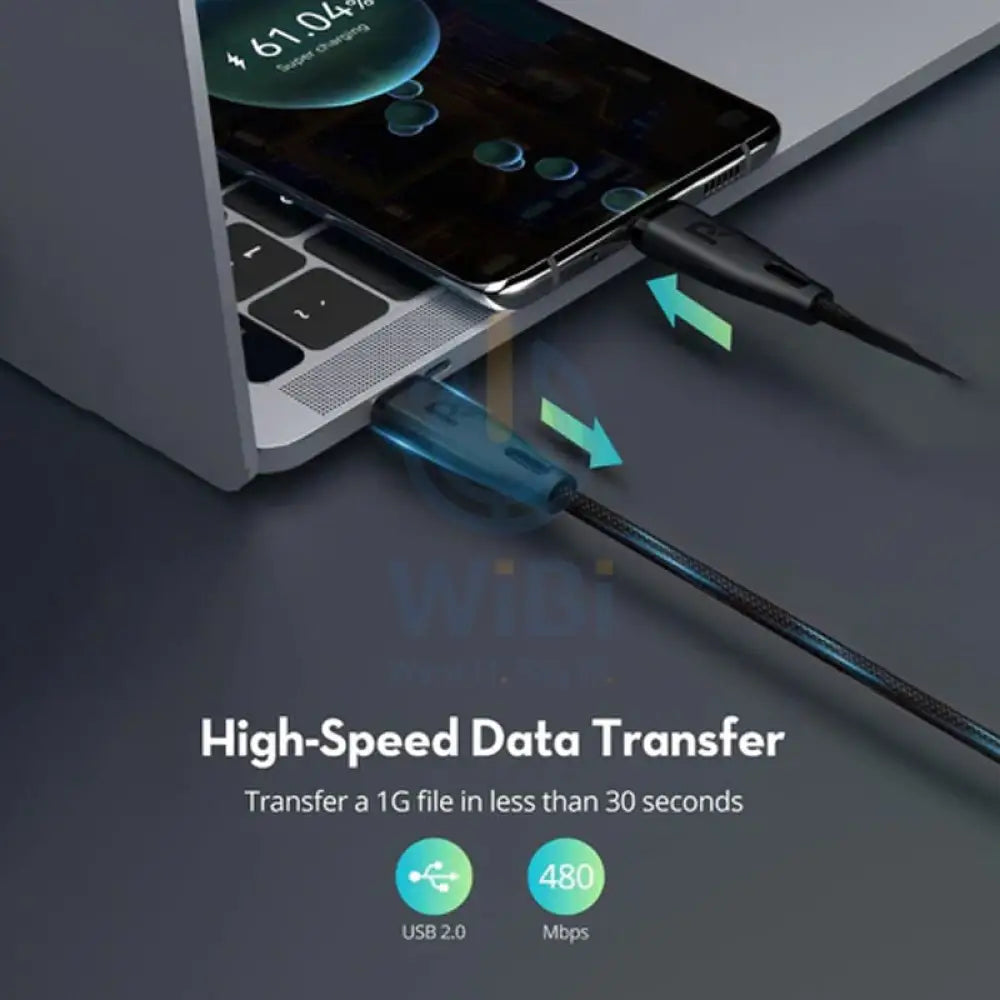 RAVPower معدن نايلون مادة نايلون  كابل  1.2 م / 60 وات / 480 ميجابت في الثانية / يو اس بي- أسود اكسسوارات  كبلات  محولات