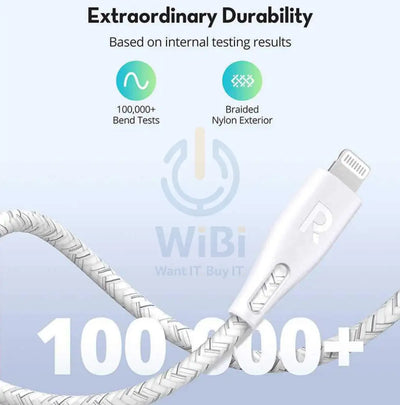 RAVPower Nylon Braided Type-C to Lightning Cable (1.2m/3.9ft) – White Accessories > Cables & Converters > Cables