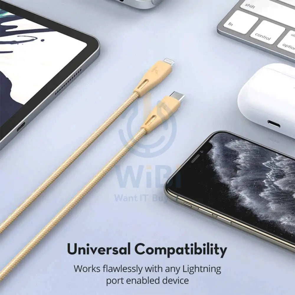 RAVPower Nylon Braided Type-C to Lightning Charging Cable - 2m / 6.6ft / Gold Accessories > Cables & Converters > Cables