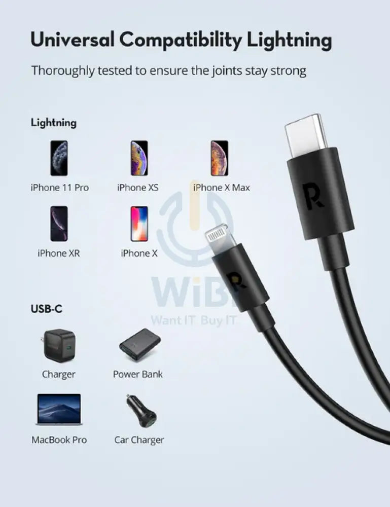 RPVPower RP-CB1016 من لايتننج كابل 1 م TPE أسود اكسسوارات > كبلات  محولات > كبلات