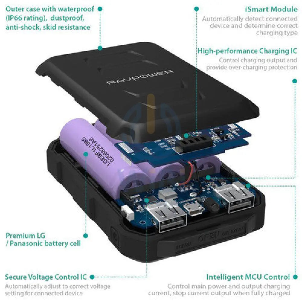 RAVPower RP-PB044 10050mAh Waterproof Power Bank - Black Accessories > Power Bank