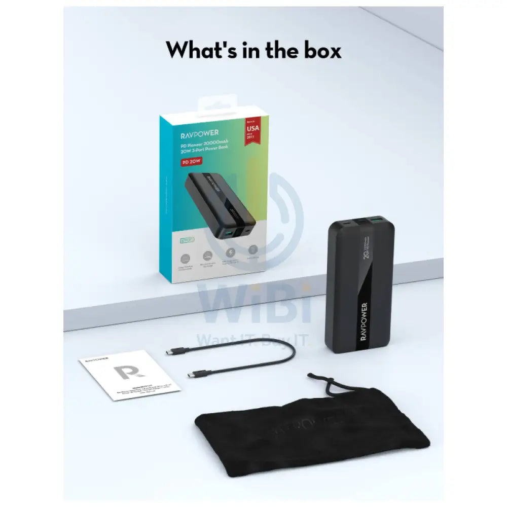RAVPower RP-PB1235 20W Power Bank - 20,000mAh / USB-C / Black Accessories > Power Bank