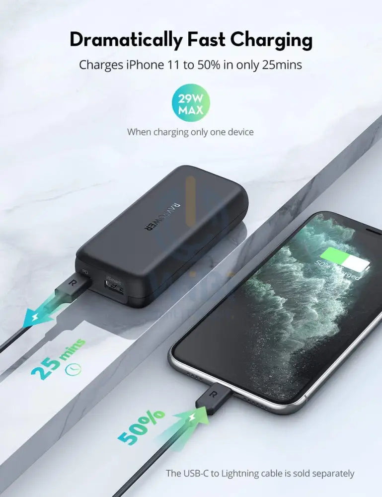 RAVPower RP-PB186 10000mAh PD Pioneer Portable Charger - 20W / 2-Port / Black Accessories > Power Bank
