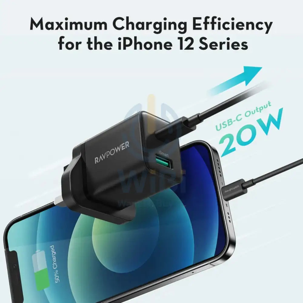 RavPower RP-PC173 2 في 1 20 واط يو اس بيشاحن كومبو أوف لاين - أسود اكسسوارات > طاقة محولات