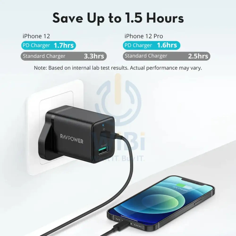RavPower RP-PC173 2 في 1 20 واط يو اس بيشاحن كومبو أوف لاين - أسود اكسسوارات > طاقة محولات