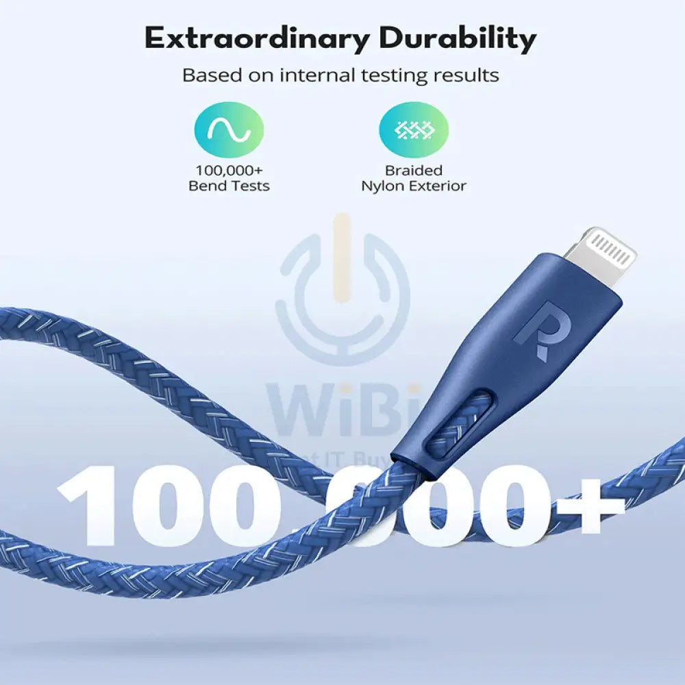 RAVPower Type-C to Lightning Charging Cable - 2 Meter / Nylon Blue Accessories > Cables & Converters > Cables