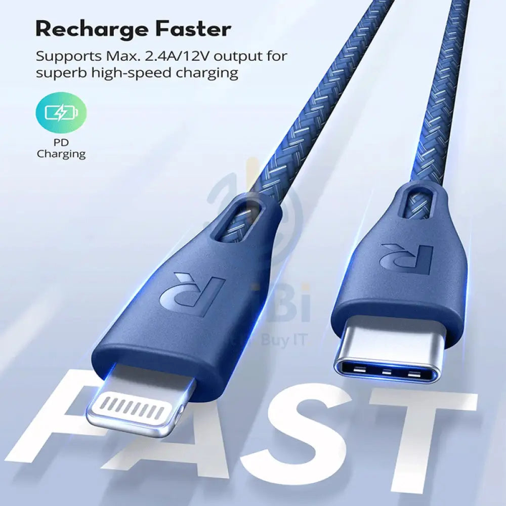 RAVPower Type-C to Lightning Charging Cable - 2 Meter / Nylon Blue Accessories > Cables & Converters > Cables
