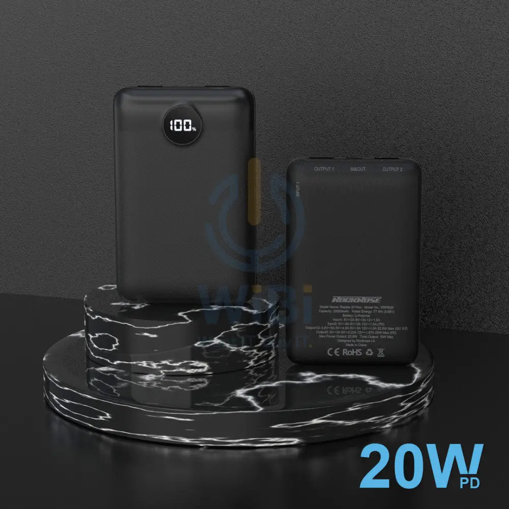 RockRose 20000mAh 20W PD & QC 3.0 Quick Charge Power Bank - Black Accessories > Power Bank