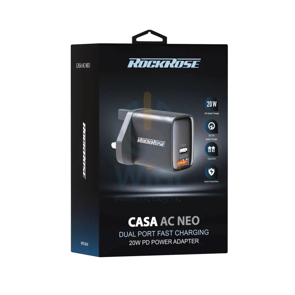 Rockrose 20W PD & QC 3.0 2-Port Wall Charger - Black Accessories > Power Adapters