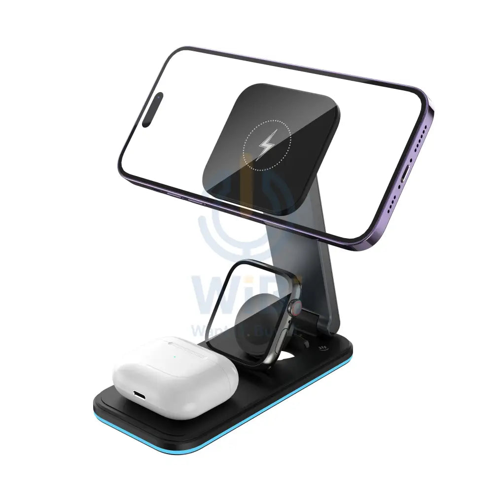 Rockrose 3-in-1 Foldable Wireless Charging Stand Compatible with MagSafe - Black Accessories > Power Adapters