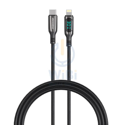 RockRose Transparent 27W Fast Charging Cable with Digital Power Display USB-C to Lightning - Black Accessories > Cables