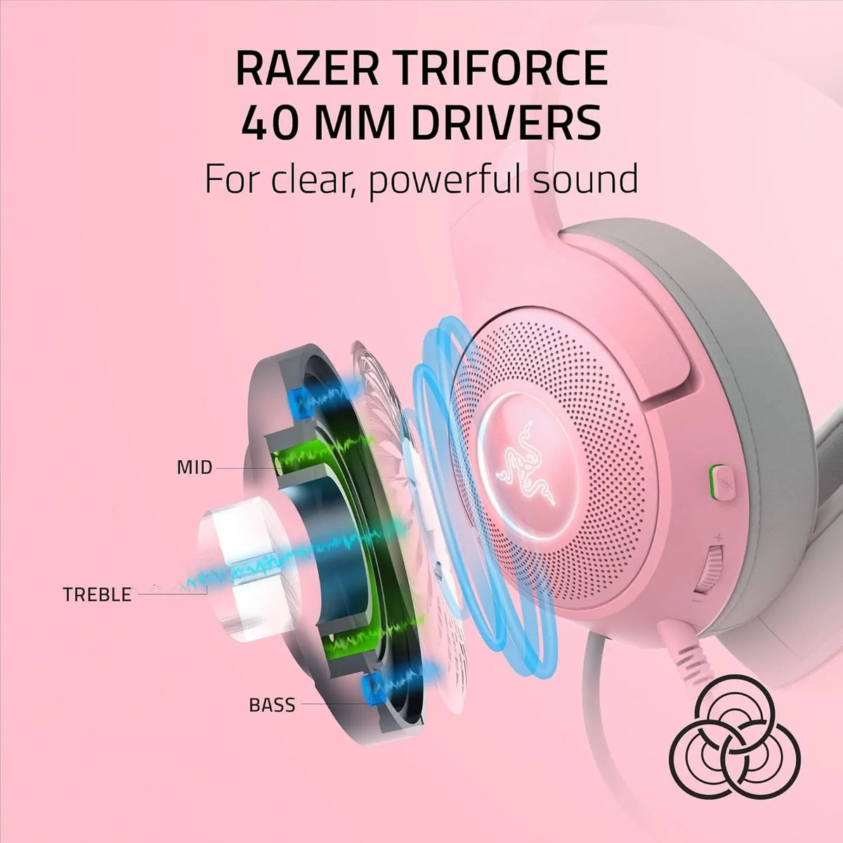Razer Kraken Kitty V2 USB Wired RGB Gaming Headset With Chroma Kitty Ears - Stream Reactive Lighting / Quartz Pink