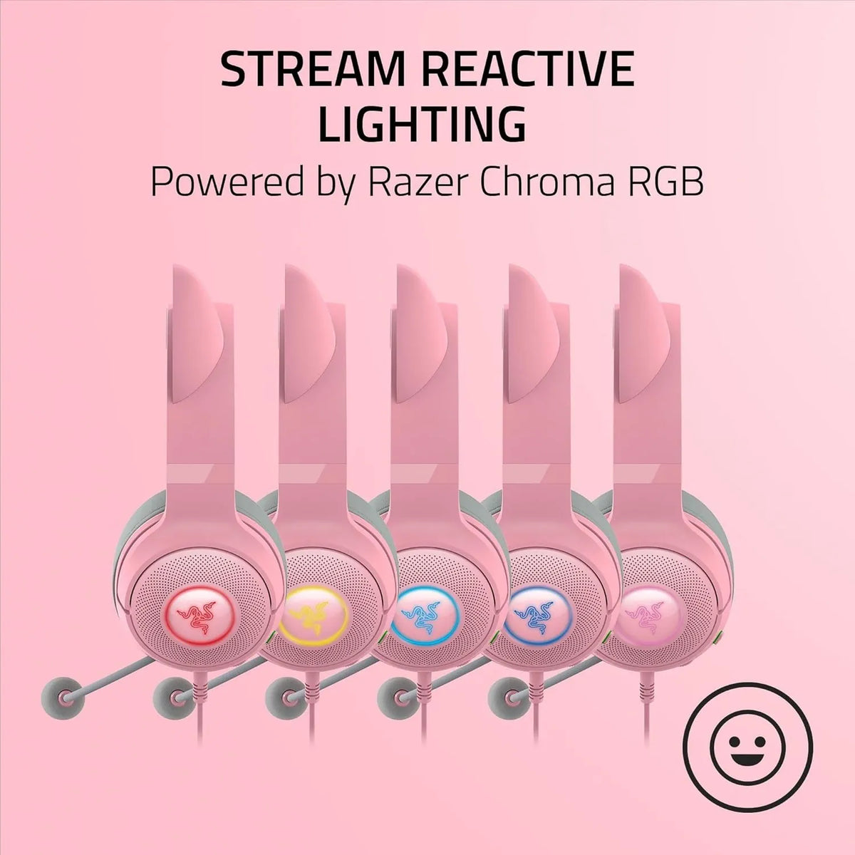 Razer Kraken Kitty V2 USB Wired RGB Gaming Headset With Chroma Kitty Ears - Stream Reactive Lighting / Quartz Pink
