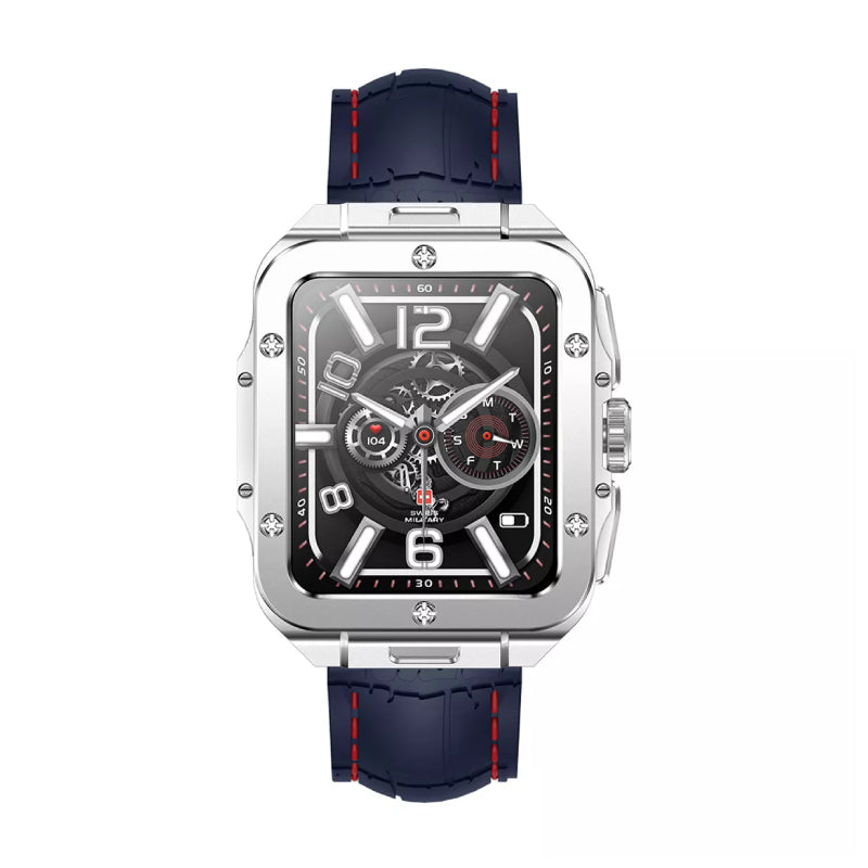 Swiss Military Smart Watch With Silver Frame and Dark Blue Silicon Strap