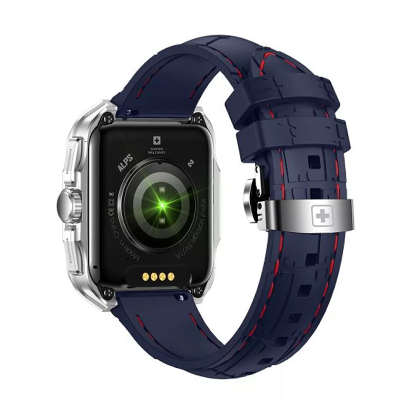 Swiss Military Smart Watch With Silver Frame and Dark Blue Silicon Strap