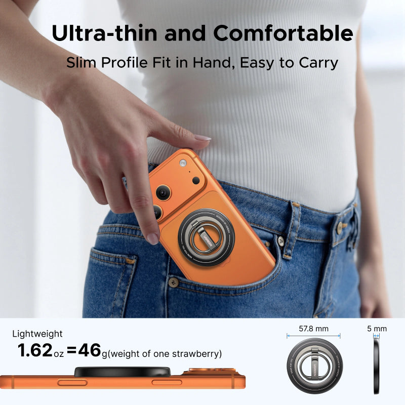 UGREEN Magnetic Phone Ring Holder With Stand - Matte Grey