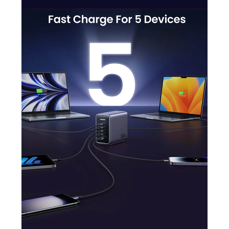 UGREEN Nexode 300W 5-Port PD GaN Fast Charger UK - Space Grey