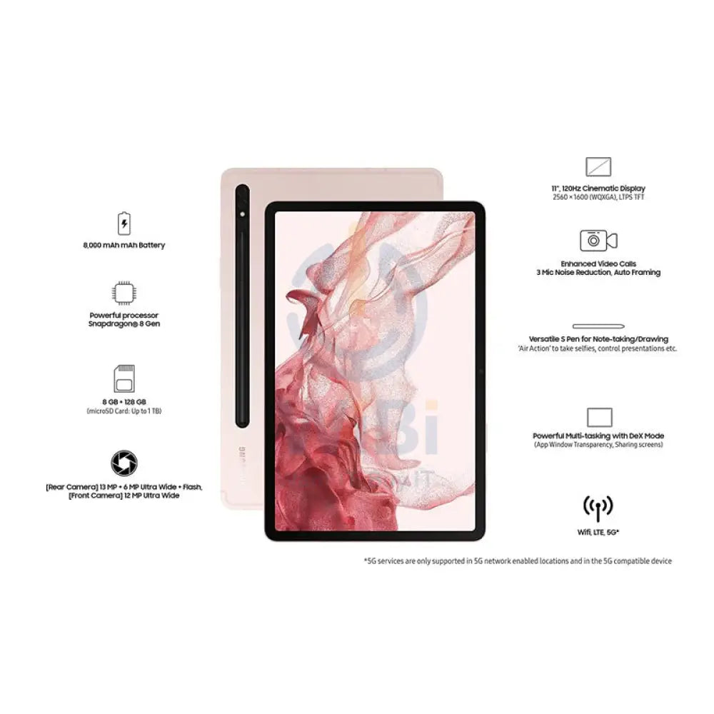 Samsung Galaxy Tab S8 - 11" TFT / 8GB / 128GB / WiFi / Pink - Tablet