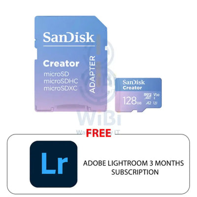 SanDisk Creator microSD Card with Adapter - 128GB / UHS-I / Up to 190MB/s / Adobe Lightroom 3-Months Subscription