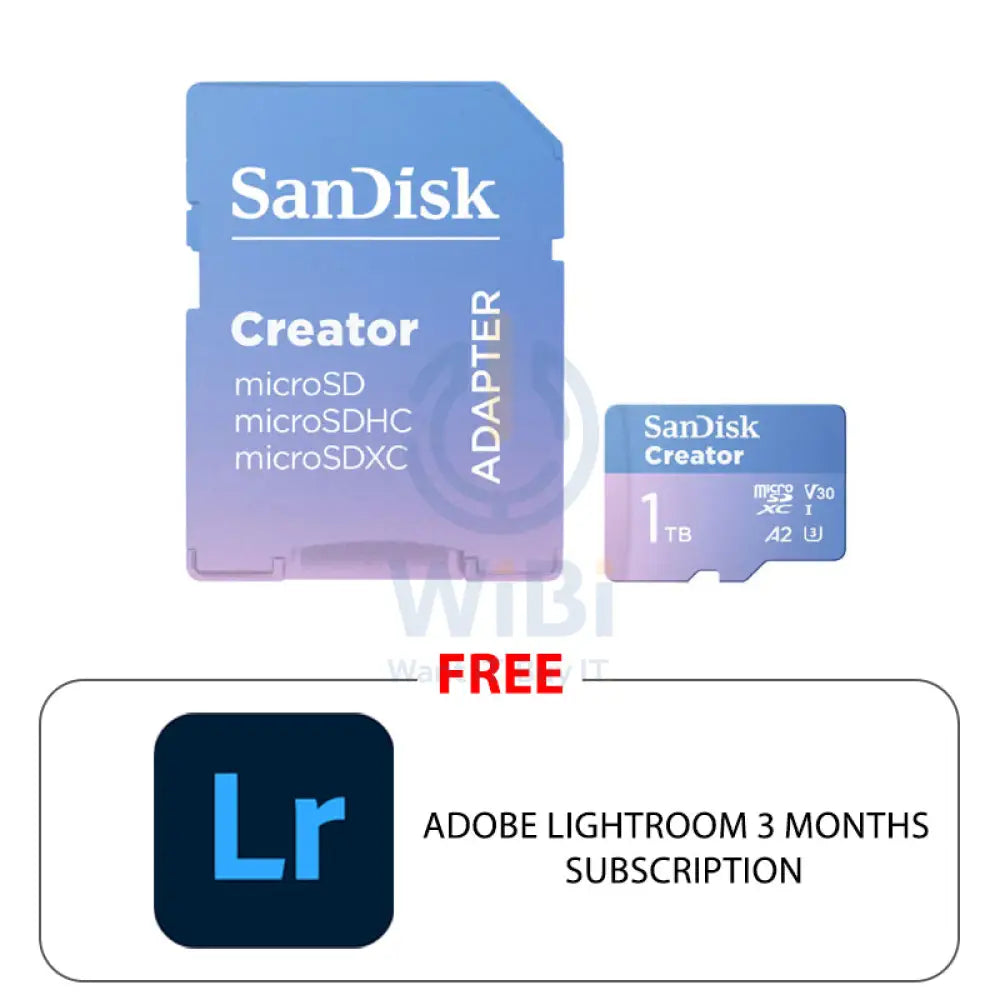 SanDisk Creator MicroSD بطاقة  SanDisk MicroSDمع محول - 1 تيرابايت / فوق إلى 190 ميجابايت/ثانية / أدوبي لايت روم أشهر  تخزين الاشتراك >