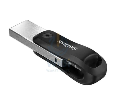 SanDisk iXpand Flash Drive Go - 128GB / USB 3.0 / Lightning / Black and Silver Storage > USB Flash Drive