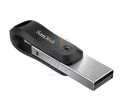 SanDisk iXpand Flash Drive Go - 128GB / USB 3.0 / Lightning / Black and Silver Storage > USB Flash Drive