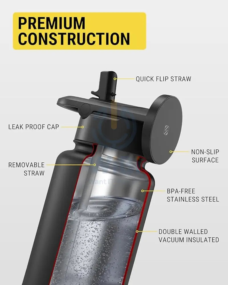 زجاجة مياه معزولة من الفولاذ المقاوم للصدأ سعة 22 أونصة (650 مل) من سكوش ماجيك ماونت قارورة ماء مع  حامل هاتف خلوي مع مغناطيسي