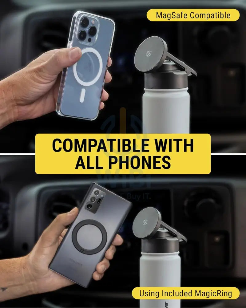 زجاجة مياه معزولة من الفولاذ المقاوم للصدأ سعة 22 أونصة (650 مل) من سكوش ماجيك ماونت قارورة ماء مع  حامل هاتف خلوي مع مغناطيسي