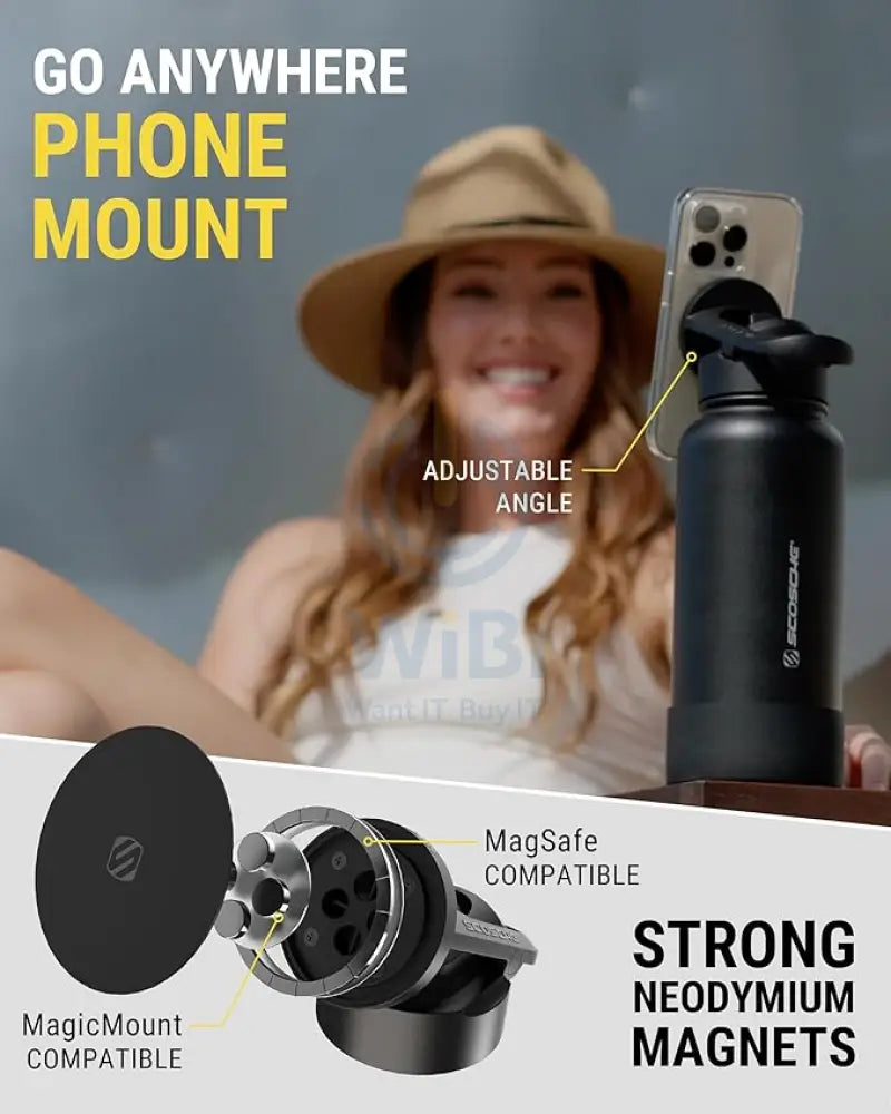 زجاجة مياه معزولة من الفولاذ المقاوم للصدأ سعة 22 أونصة (650 مل) من سكوش ماجيك ماونت قارورة ماء مع  حامل هاتف خلوي مع مغناطيسي