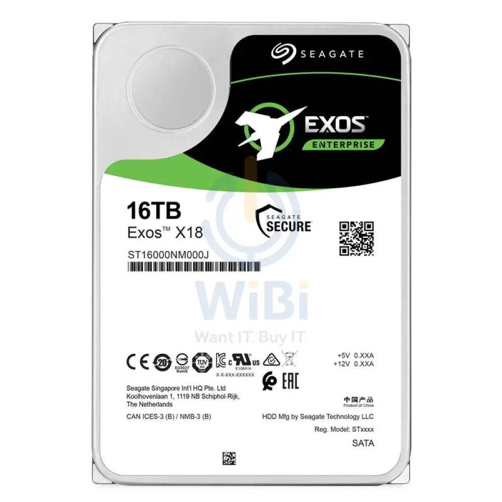 Seagate Exos X18 Enterprise Hard Drive - 16TB / 3.5-inch / SATA-III / 7200 RPM / 256MB Buffer