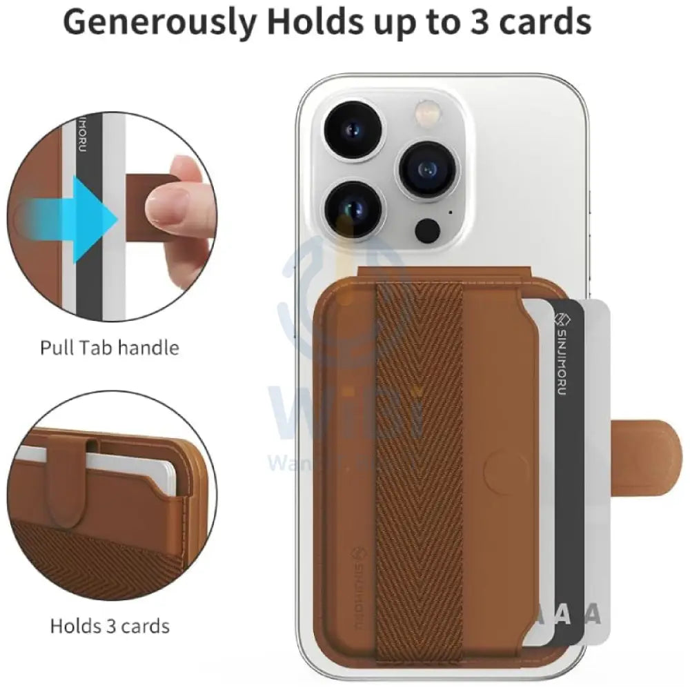 Sinjimoru M-Pull Tab Stand Magsafe Wallet - Brown Accessories > Mobiles & Tablets > Mobiles > Grips