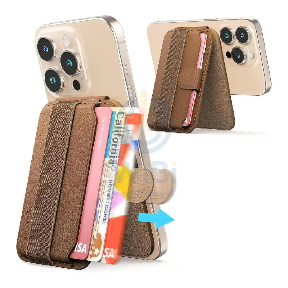 Sinjimoru M-Pull Tab Stand Magsafe Wallet - Brown Accessories > Mobiles & Tablets > Mobiles > Grips