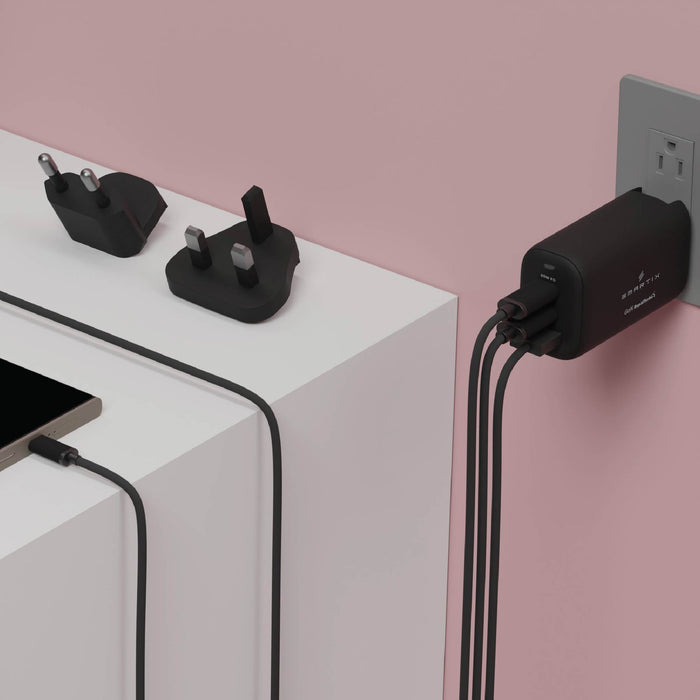 Smartix Premium  GaN Wall Adapter - 65W / USB-A / USB-C / Black